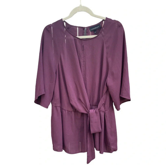 LANE BRYANT PURPLE SHEER FLOWY WAIST TIE BLOUSE - Picture 1 of 4